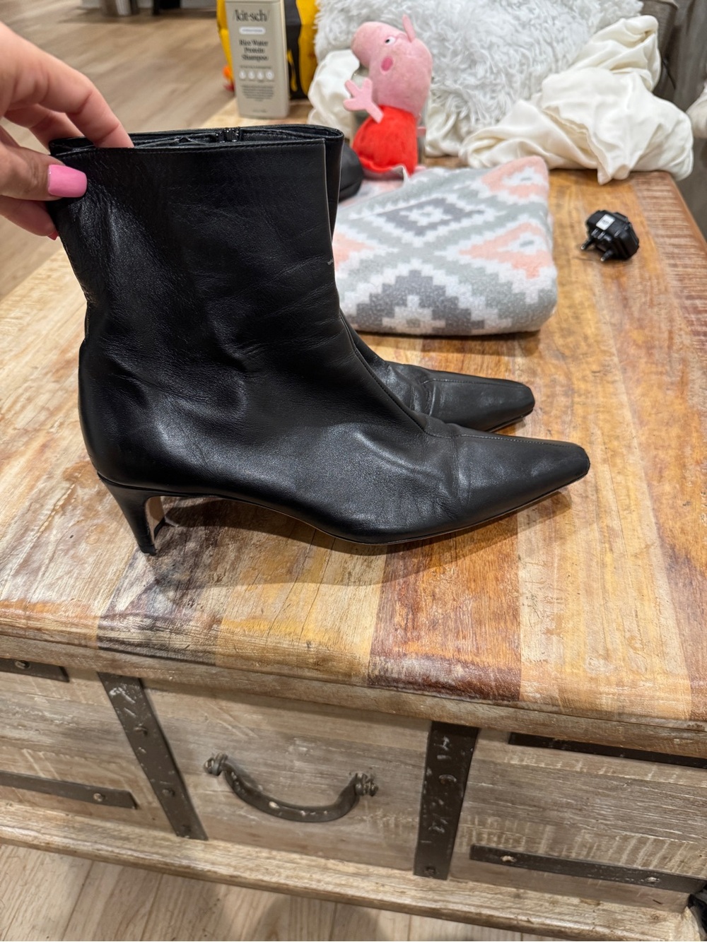 Staud Black Leather Pointed-Toe Ankle Boots - Brand Unknown
